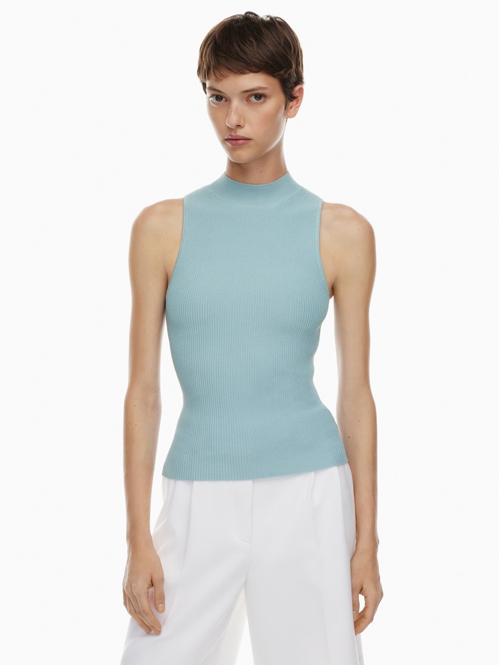 Aritzia Babaton Sleeveless Mockneck Sculpt Knit Top - Baby Blue, Women’s Small - Picture 2 of 7